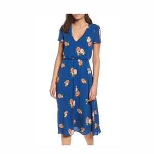 WAYF Blouson Dress - Blue Dress with Flowers